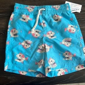 Old Navy Printed Swim Trunks for Boys size 8 medium blue pink fish